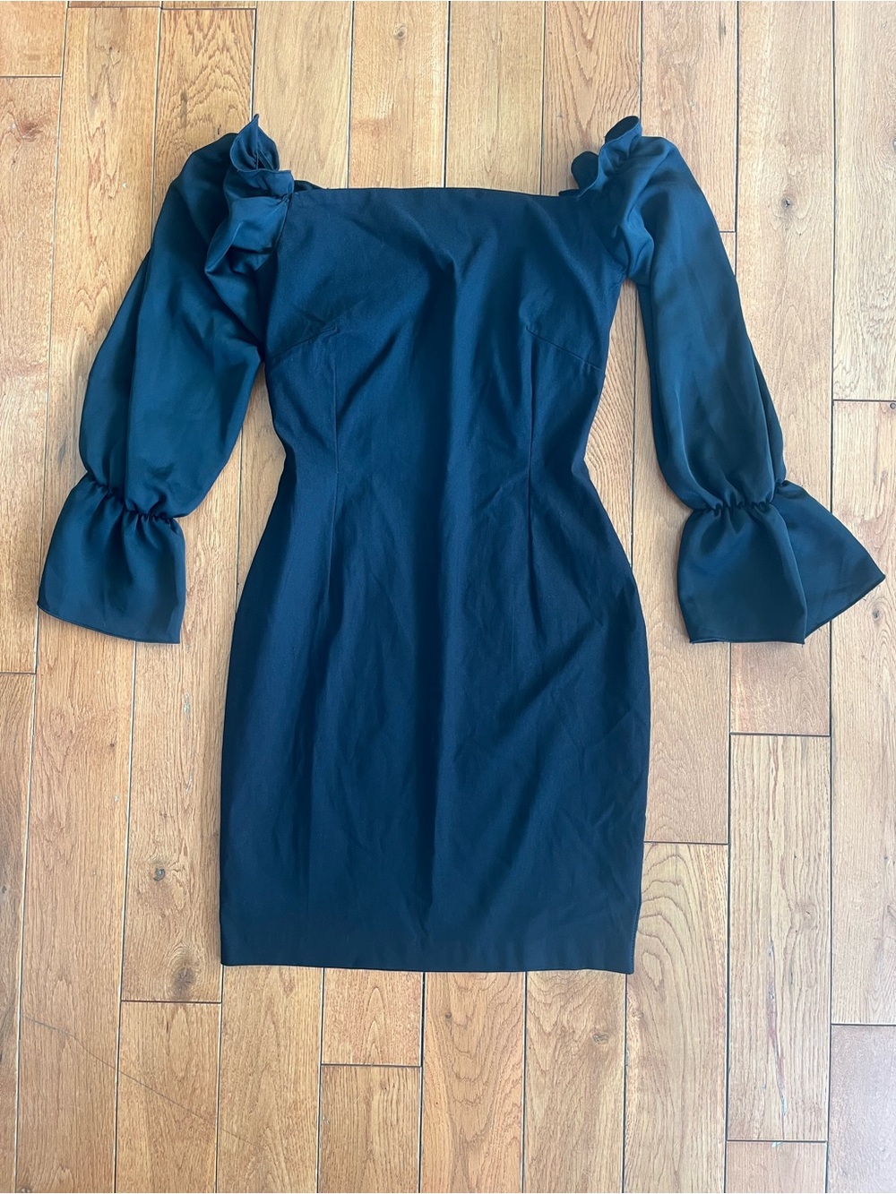 Vespa Black Mini Dress with taffeta sleeves - Size 8